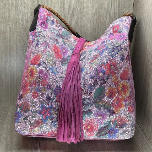 Uno Alla Volta Womens Handbag Florentine Floral Suede Bucket Bag Purple Italy - Picture 1 of 12
